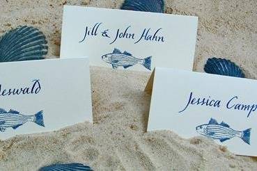 Custom place card with hand designed striper fish.