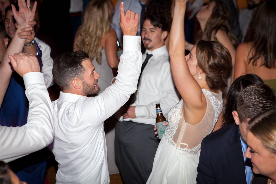 Bride and groom rocking out