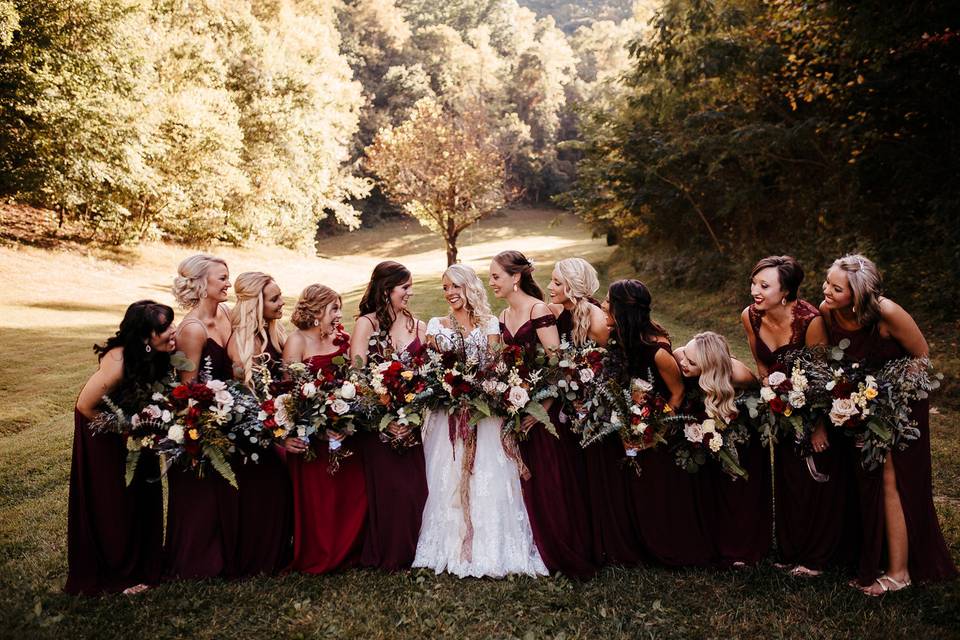 Bride and her bridesmaids