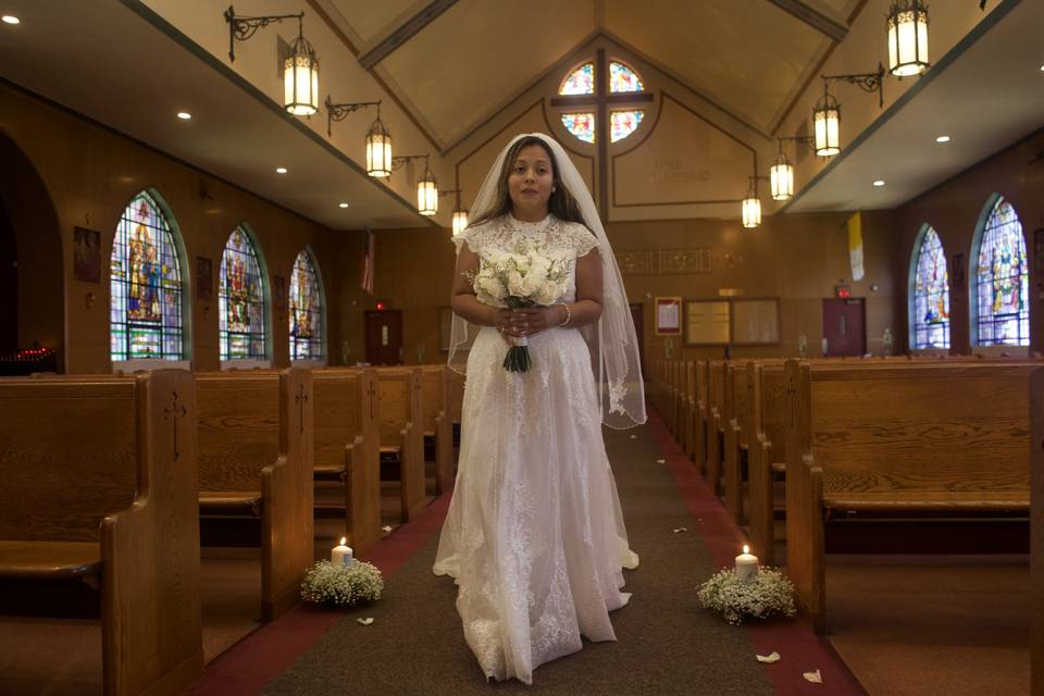 Bride walking down aisle