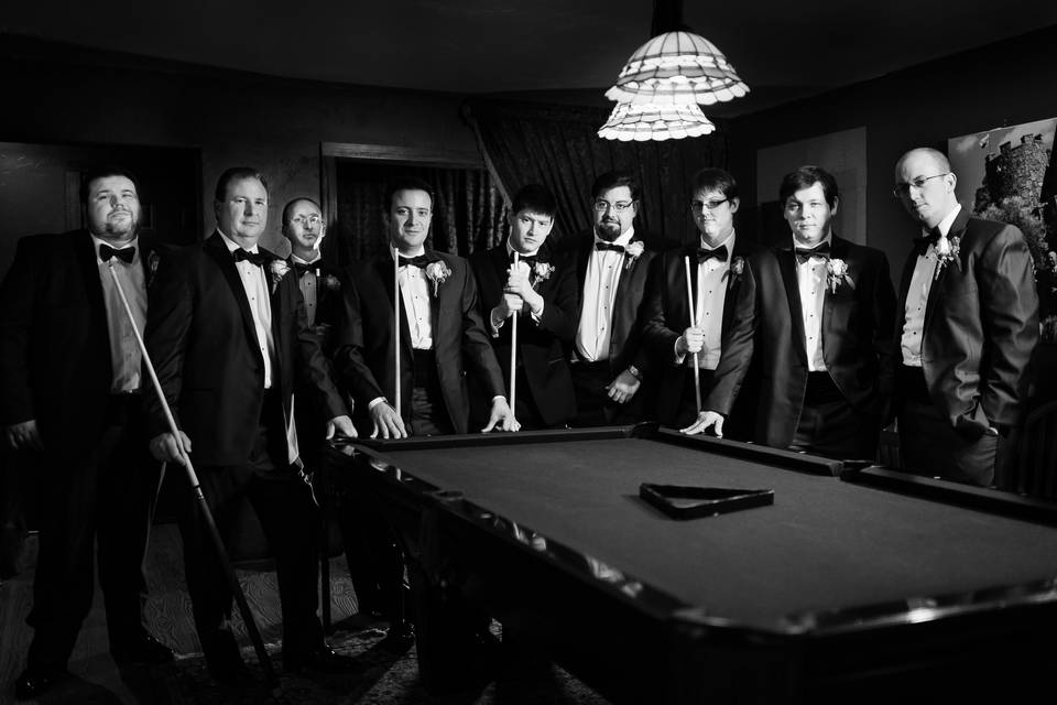 Groomsmen at pool table