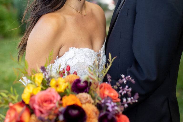 Fall wedding couple close-up