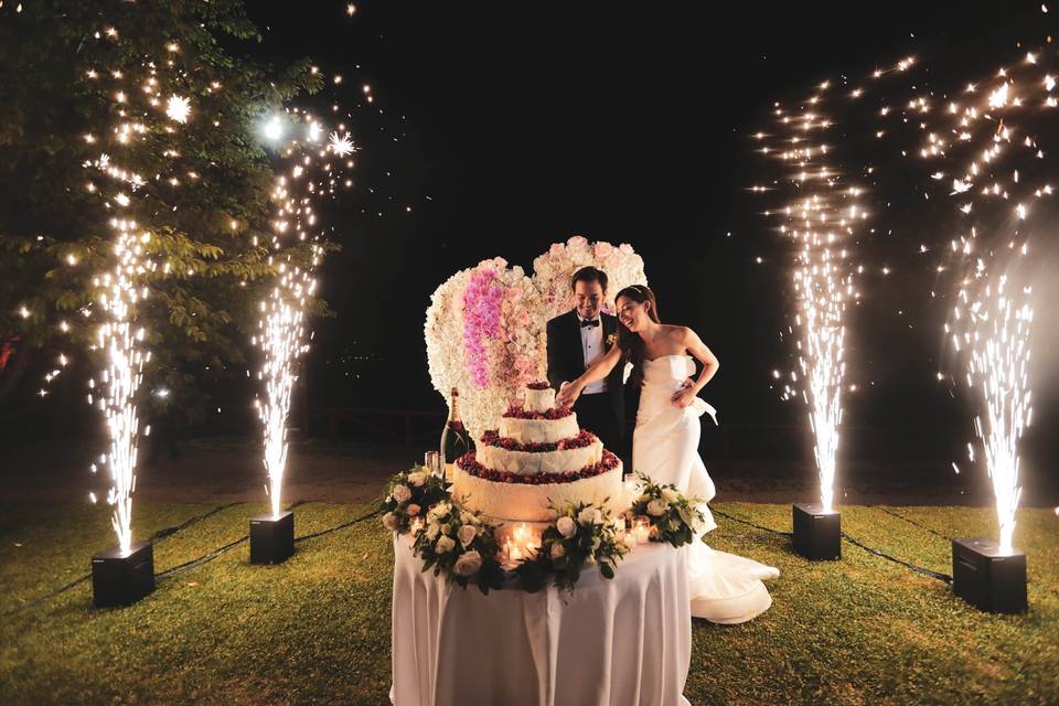 Cake cutting with sparkles