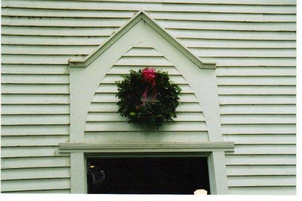 wreath of Mountain Laurel above chapel entrance
