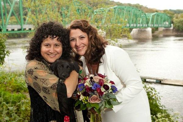 With the bride and the dog