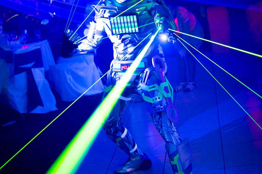 Dancers, Laser lights and CO2 gun Effects.