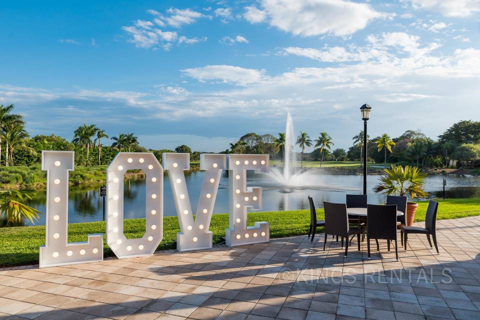 Marquee LOVE Sign with white soft lights.
This sign is a huge 6' high by 20' wide.
This is beautiful choice for a Wedding, Sweet Sixteen or Birthday Party.