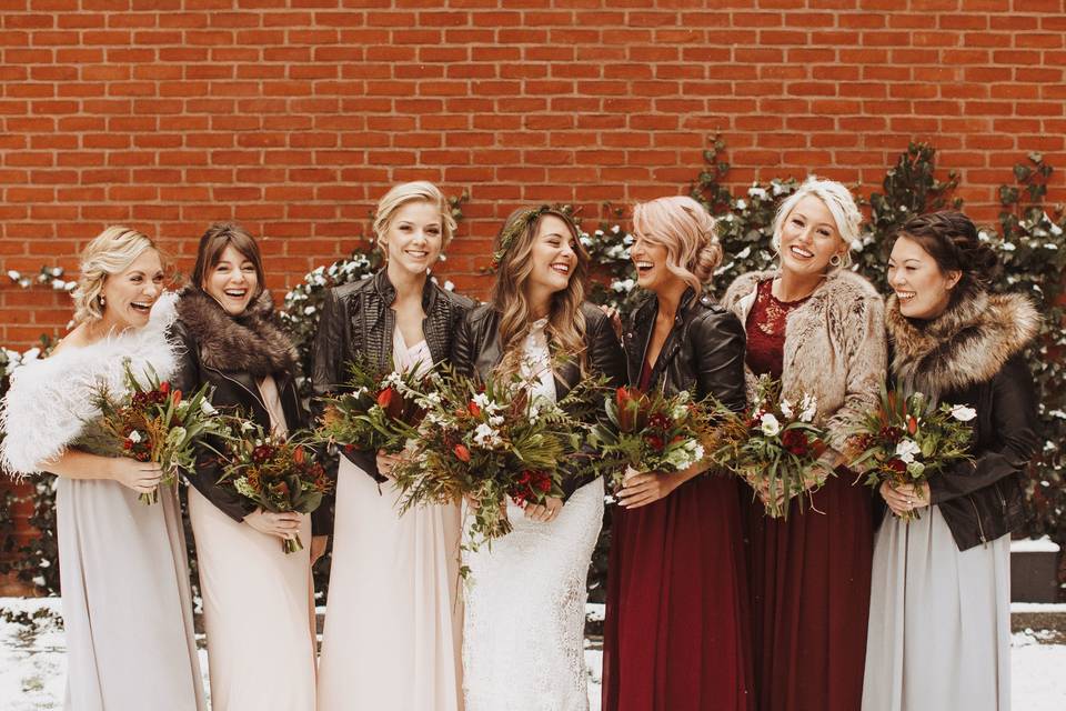 Bride and her bridesmaids