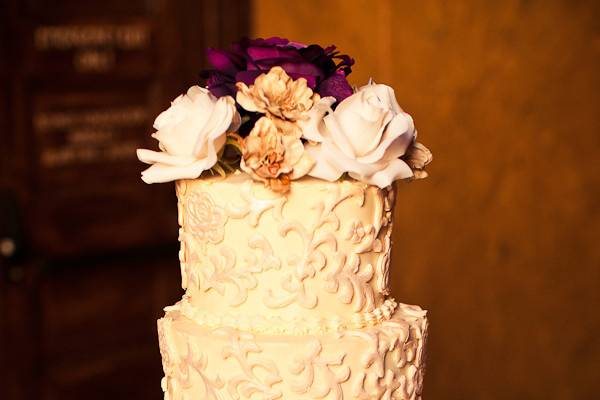 Wedding cake with pink flowers