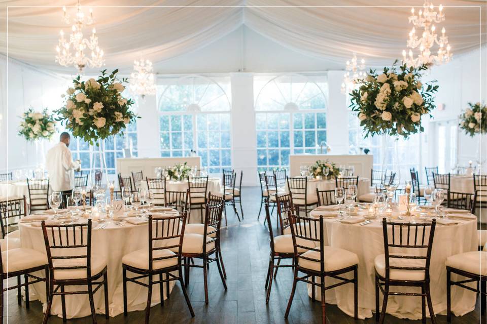 Reception tables and floral centerpieces