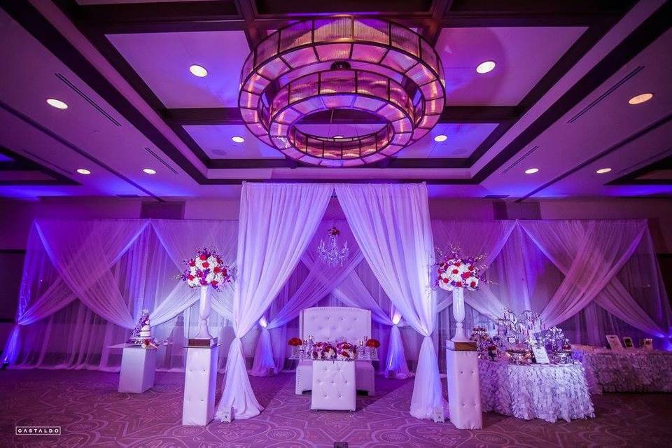 Reception table and floral centerpiece