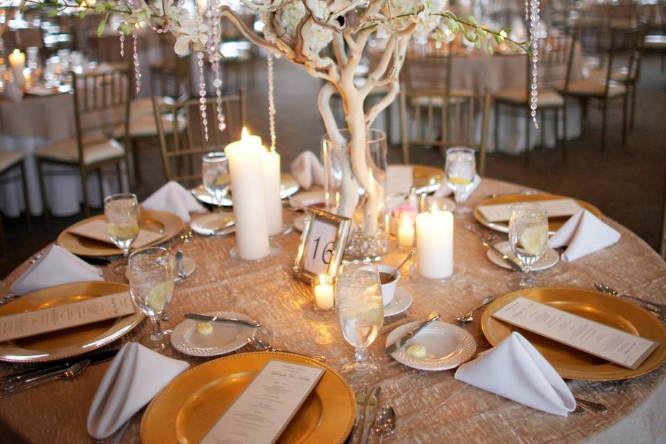 Table setup with candle centerpiece