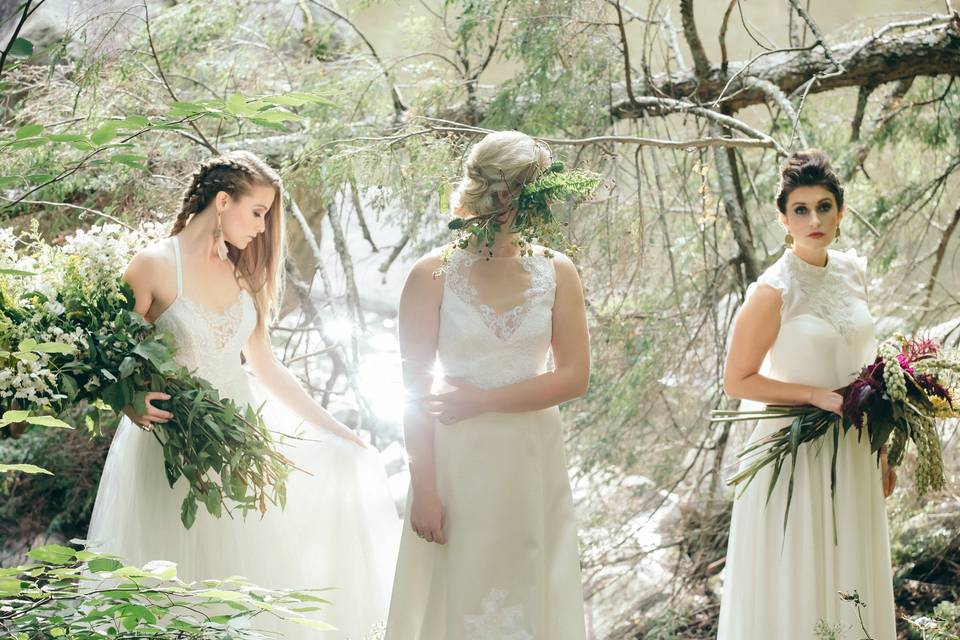 Styled Photo Shoot at Waconah Falls State Park in Dalton, MA. Photo: Berkshire Love BirdHair/Makeup: Bianca ChessaFlowers: Township Four