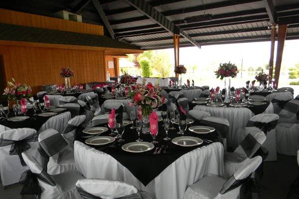 Table setup with flower centerpiece