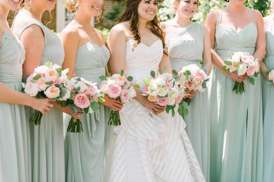 The bride and her bridesmaids