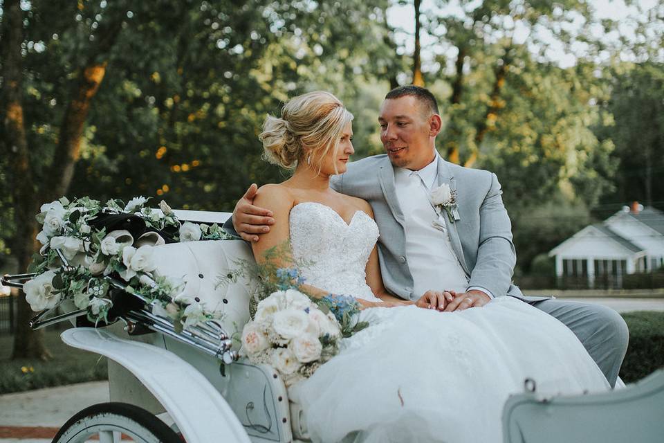 Newlyweds on a chaise