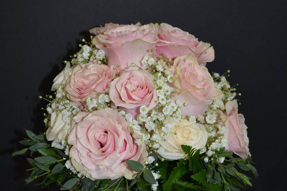 Wrapped pink  & white roses