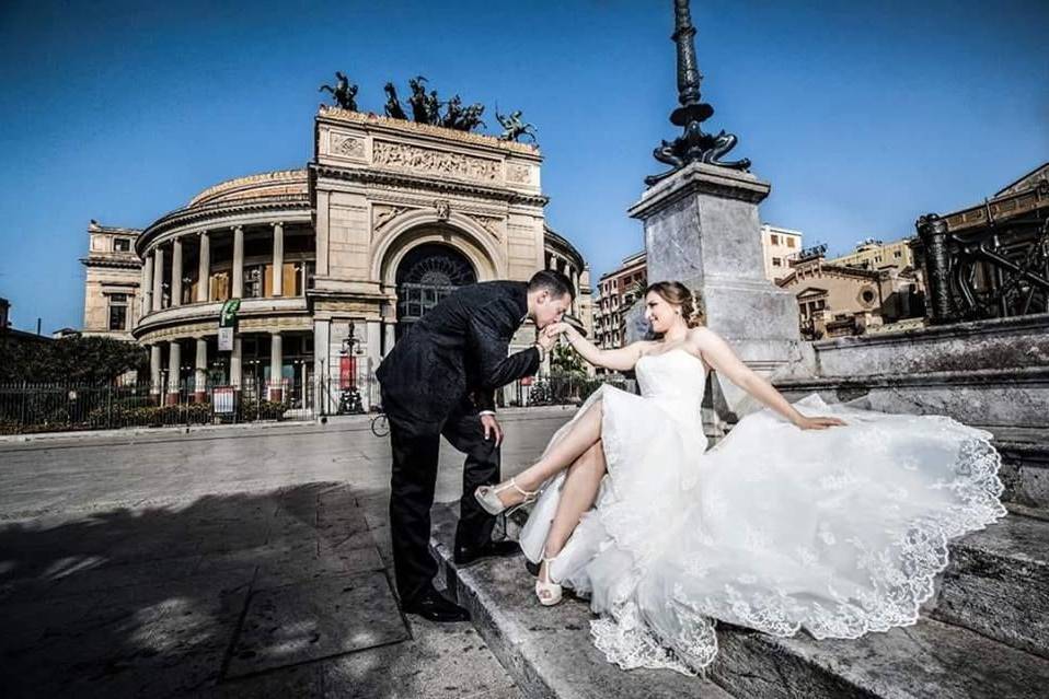 Newlyweds in Italy | Gown: Casablanca Customized