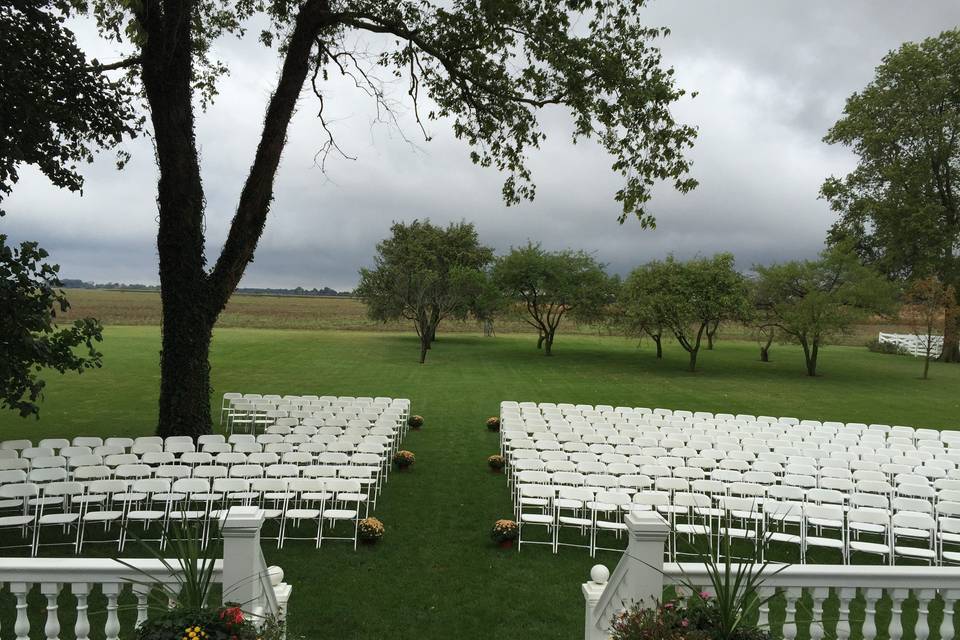 Ceremony set-up in the gardens