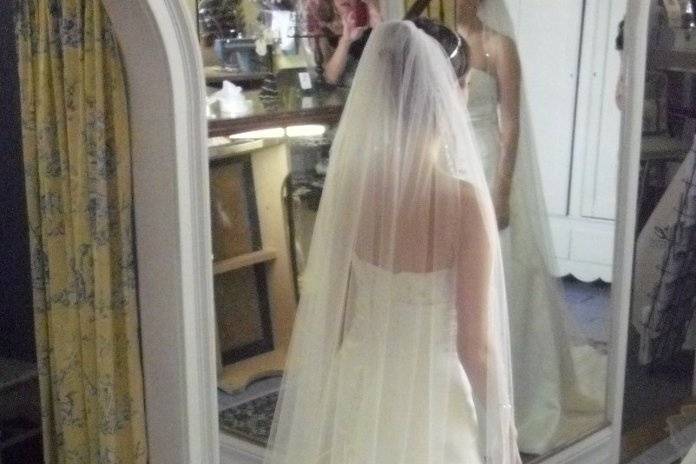 custom made veil with scalloped beaded edge