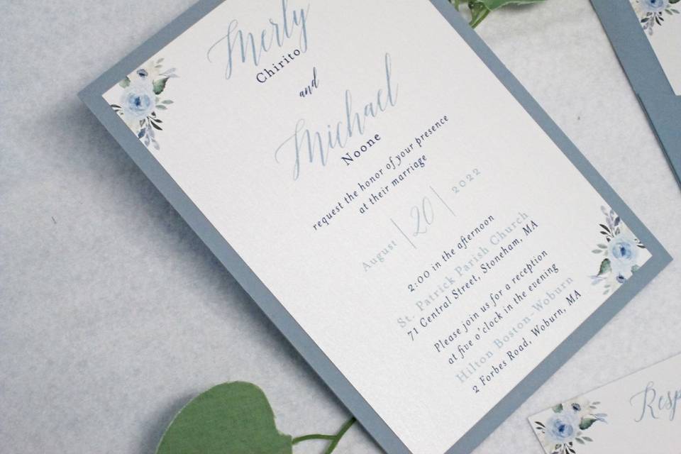 Dusty Blue Floral Invitation