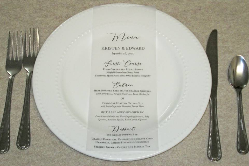 Dinner Menu on Vellum Stock