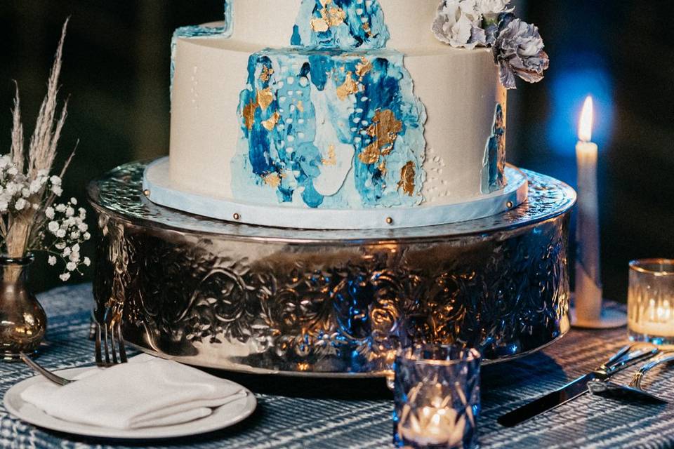 Abstract Blues Wedding Cake