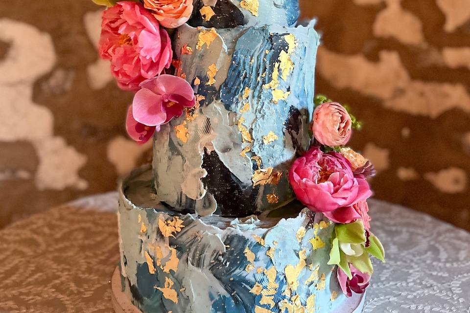 Dusty Blue Abstract Cake