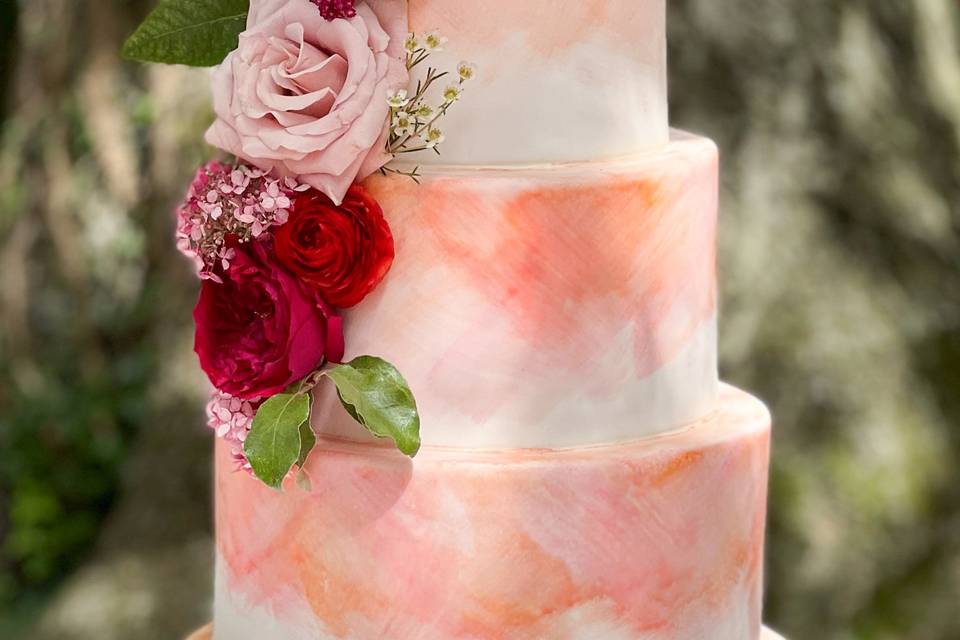 Painted Fondant Wedding Cake