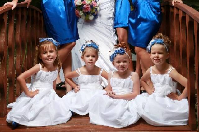 Bride, bridesmaids, flower girls