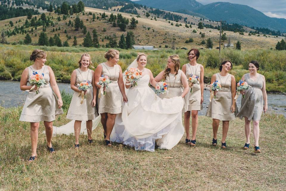 The bride with her bridesmaids