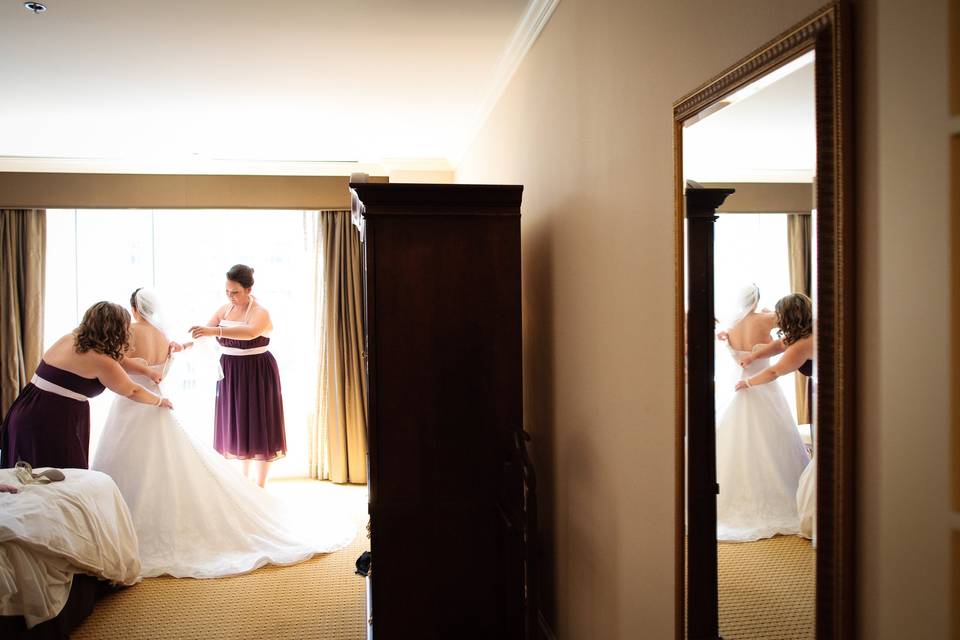 Getting the dress on