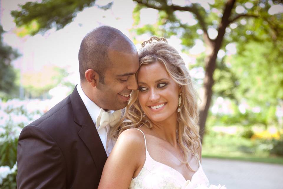 Bride and groom outside Drake