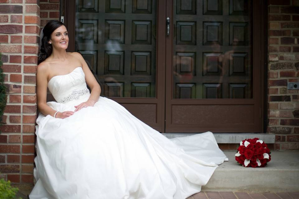 Bride outside her home