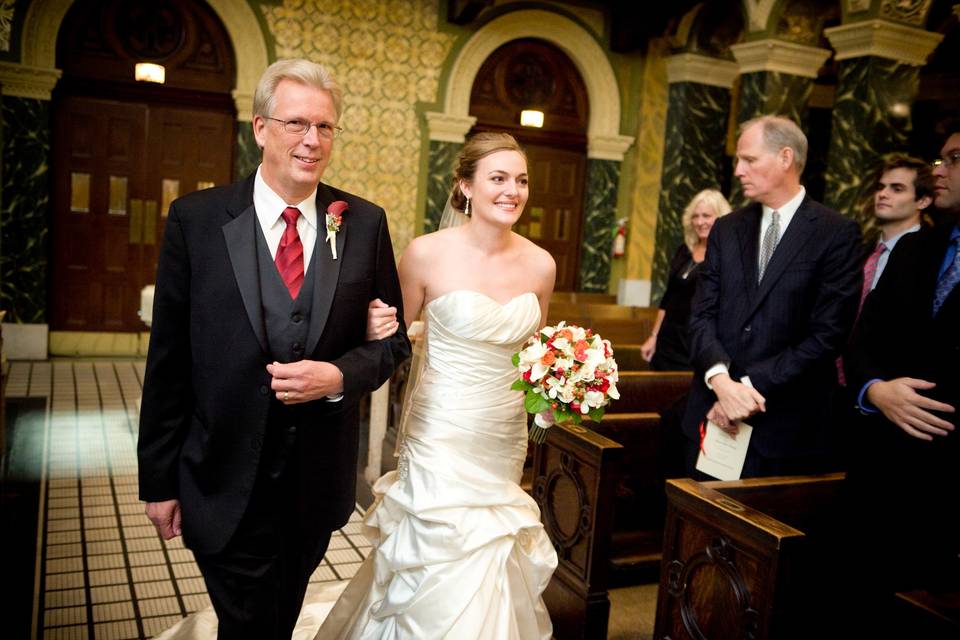 Bride walking down the aisle