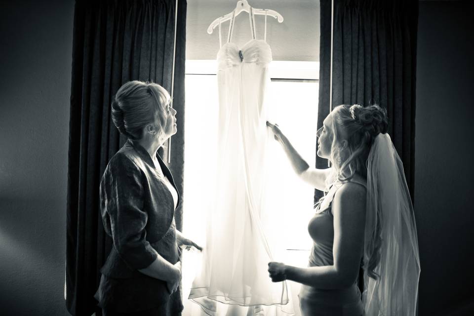 Checking out the dress mom