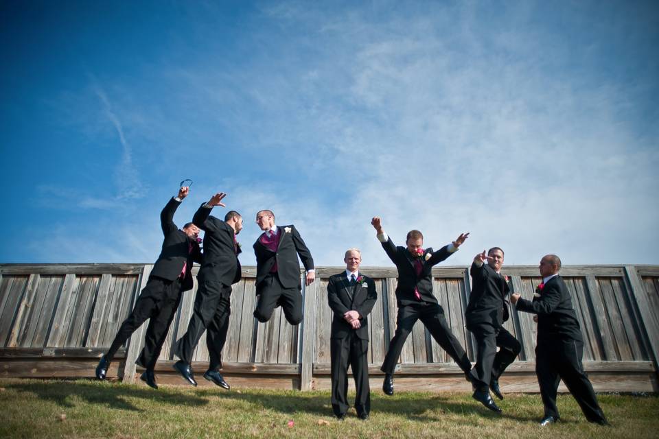 Jumping groomsmen