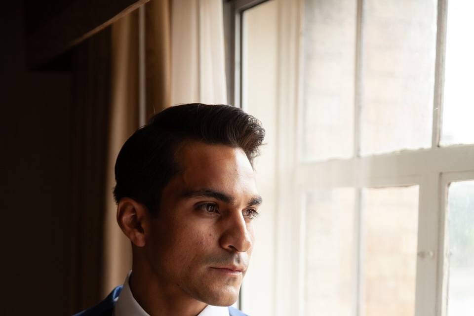 Groom posing