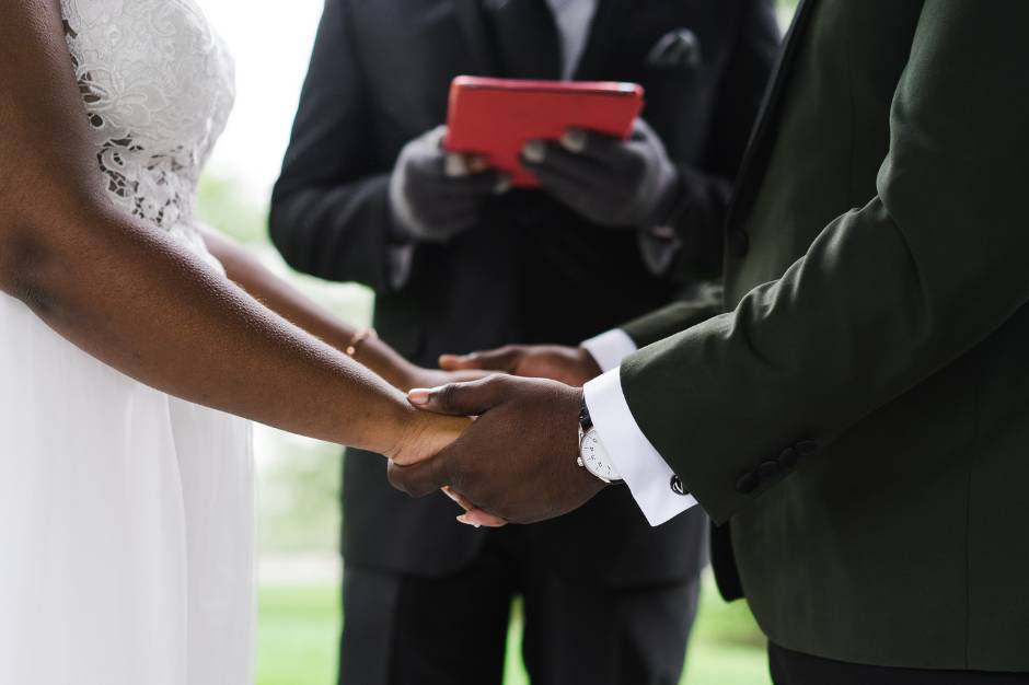 Holding hands during ceremony