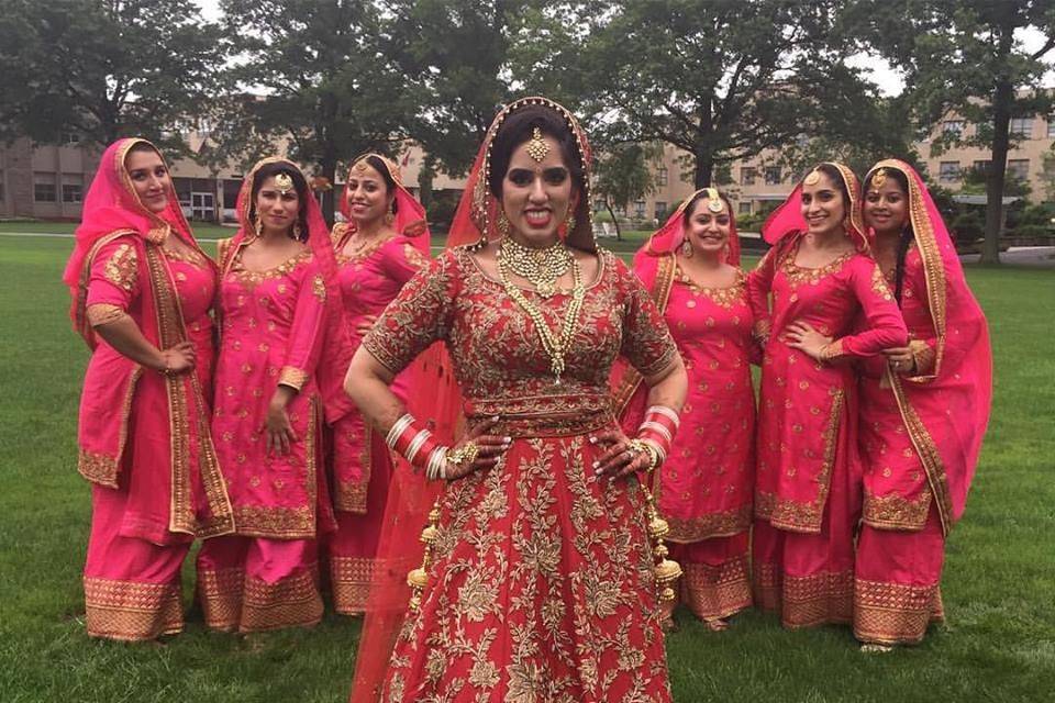 Bride with bridesmaids