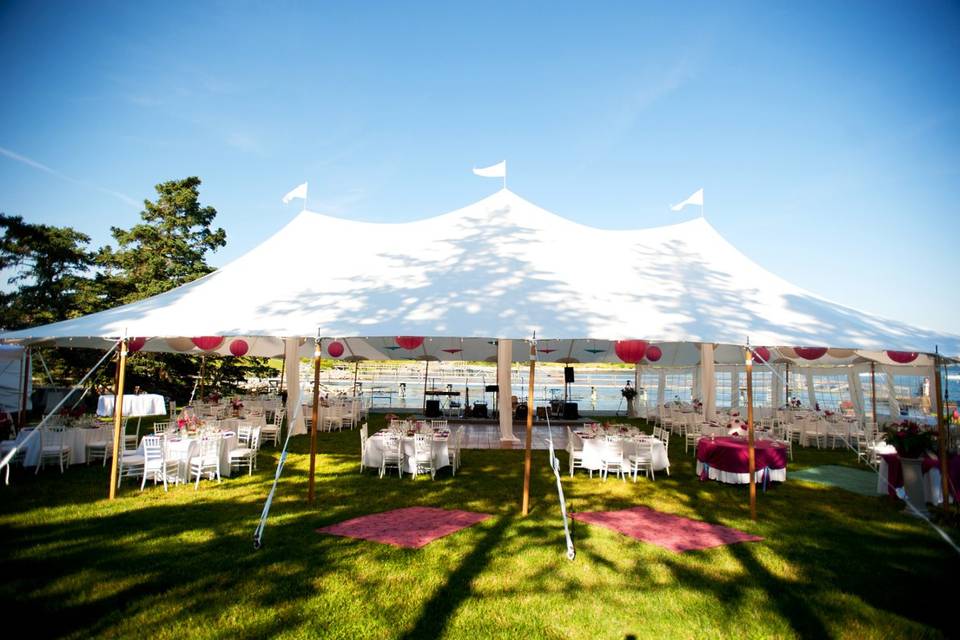 Reception tent set on the event lawn
