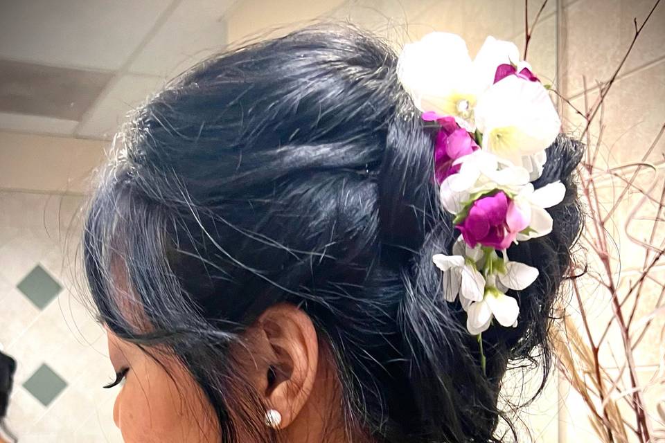 Bridal Hair Updo w Orchid
