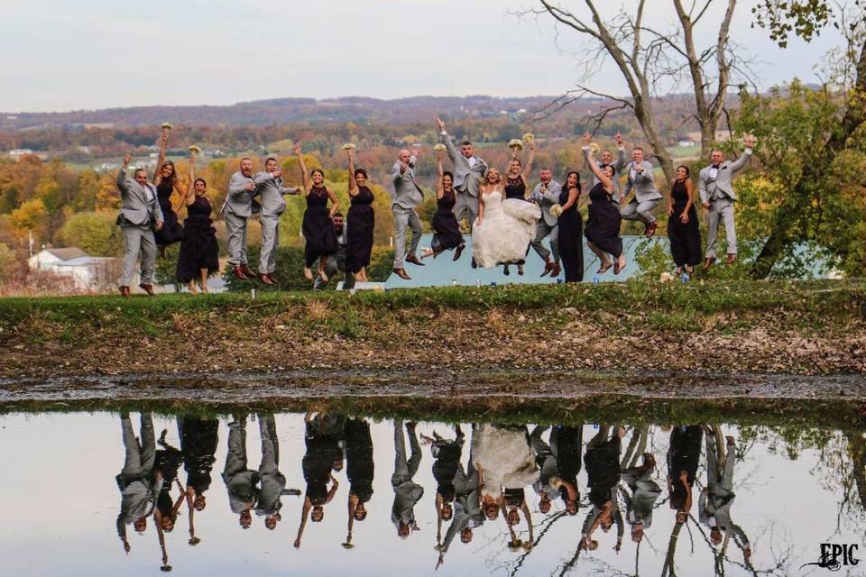Creative photo of the couple and the wedding party
