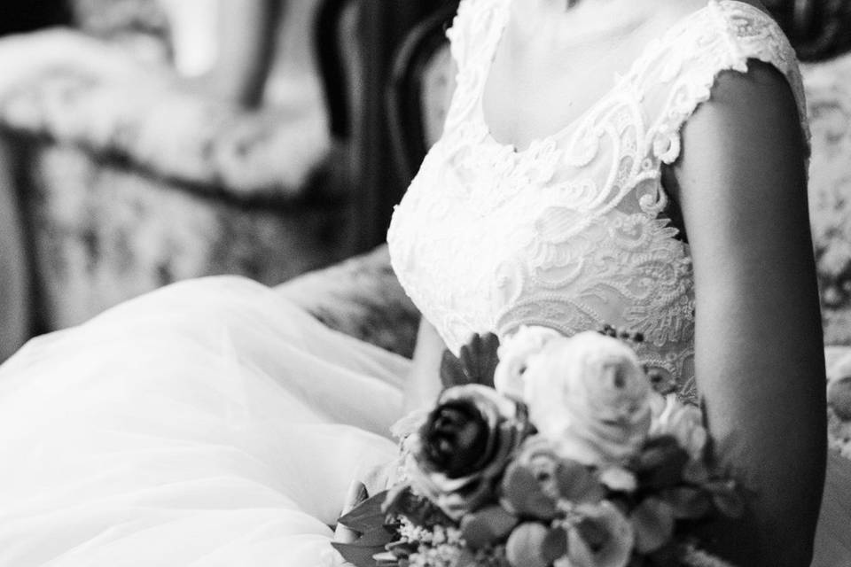 The bride holding her bouquet