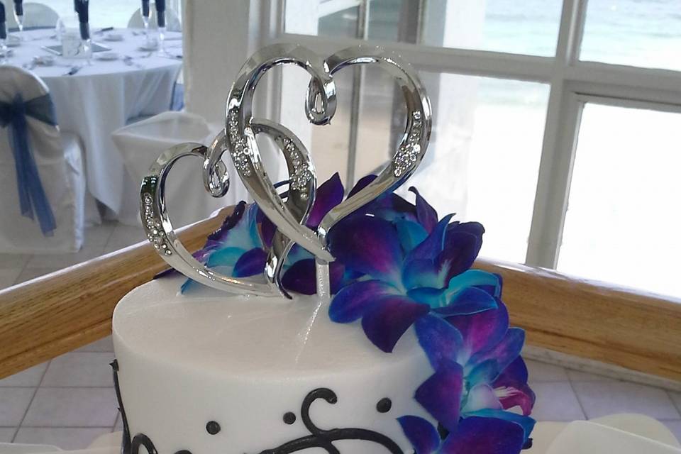 blue orchids wedding cake