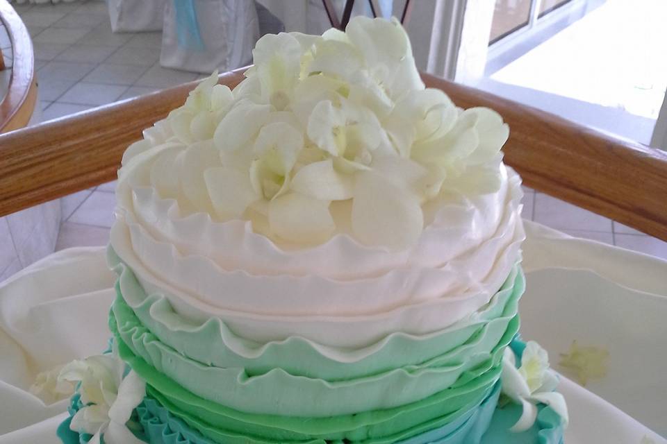 Ruffle Wedding Cake with White Orchids