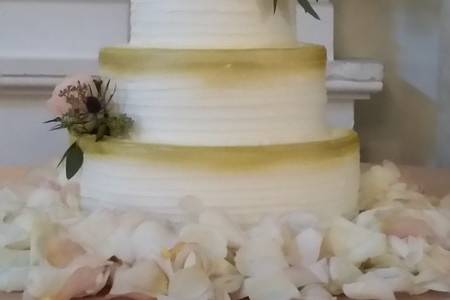 Elegant wedding cake with gold air brushing