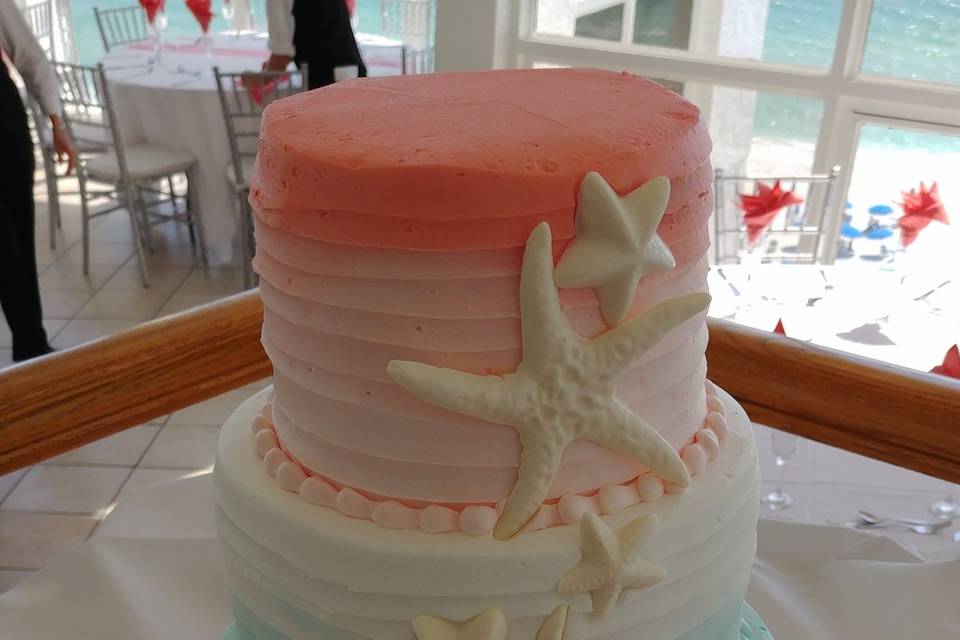 Ombre Wedding Cake with White Chocolate Starfish Cascade