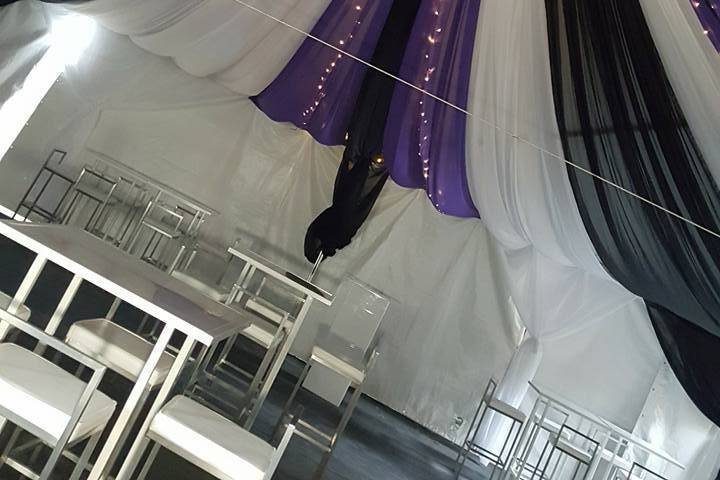 Linear ceiling drape with Ivory Panels