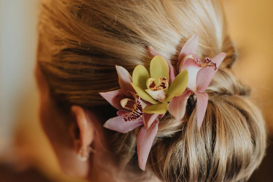Luau Wedding with Flower Updo